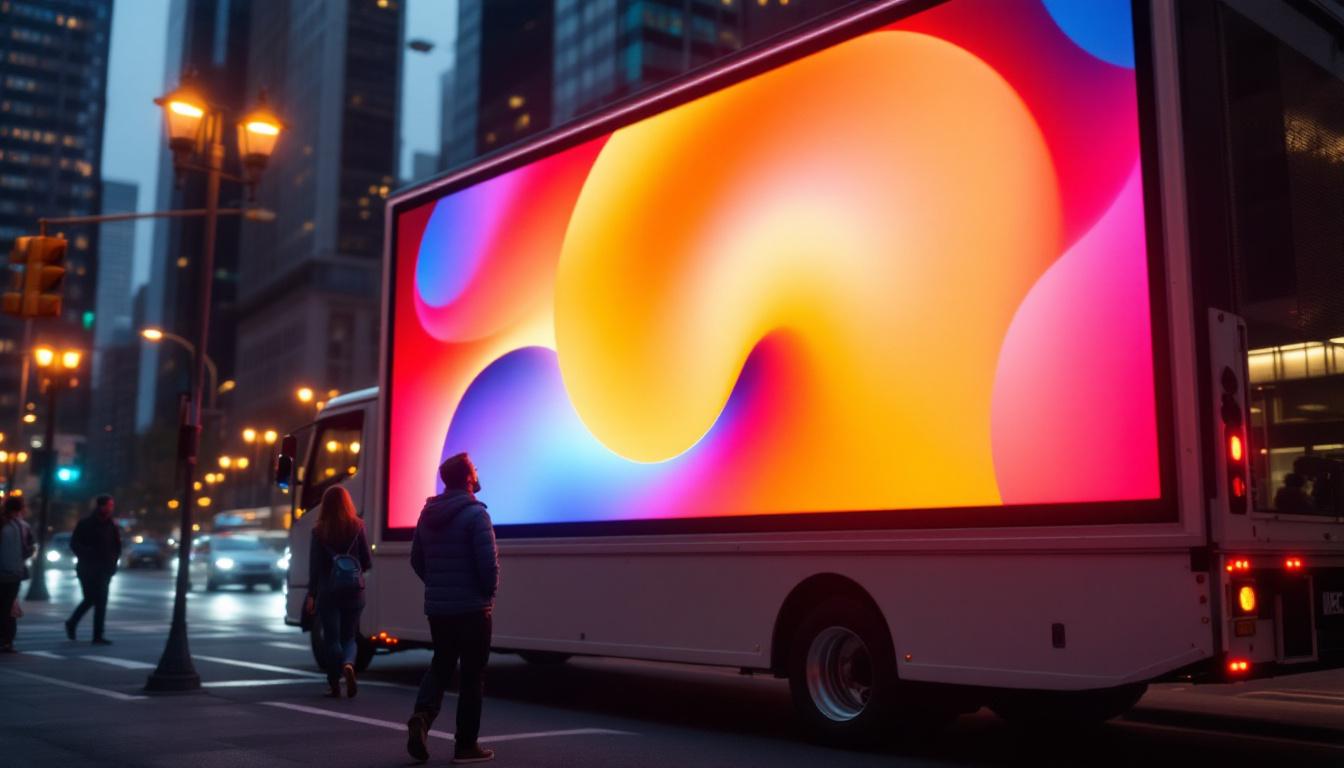 A photograph of capture a photograph of a mobile digital billboard truck in action