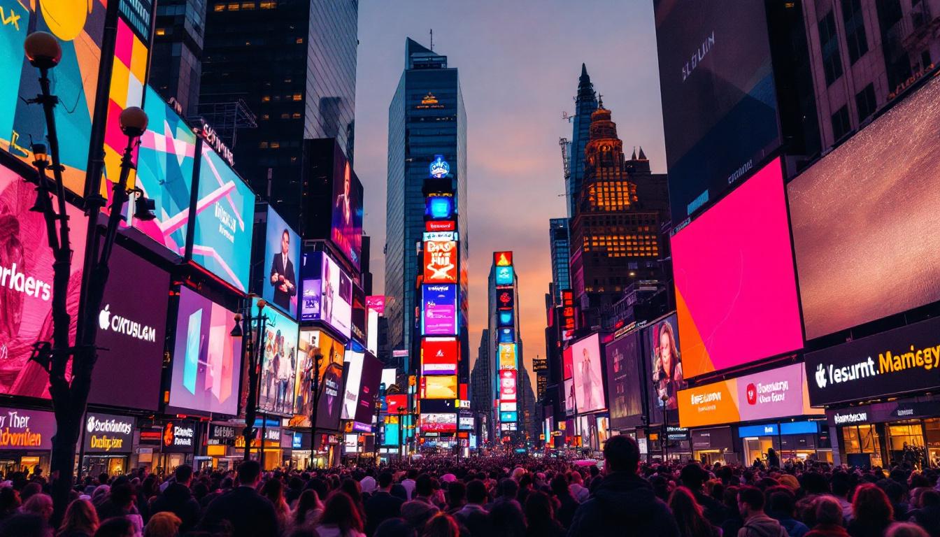 A photograph of capture a photograph of the vibrant led displays in times square at dusk