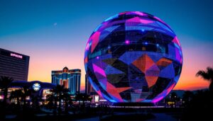 A photograph of capture a photograph of the iconic sphere in las vegas