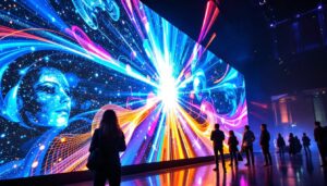 A photograph of a vibrant led display in action