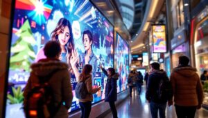 A photograph of capture a photograph of a vibrant led display in a bustling shopping center