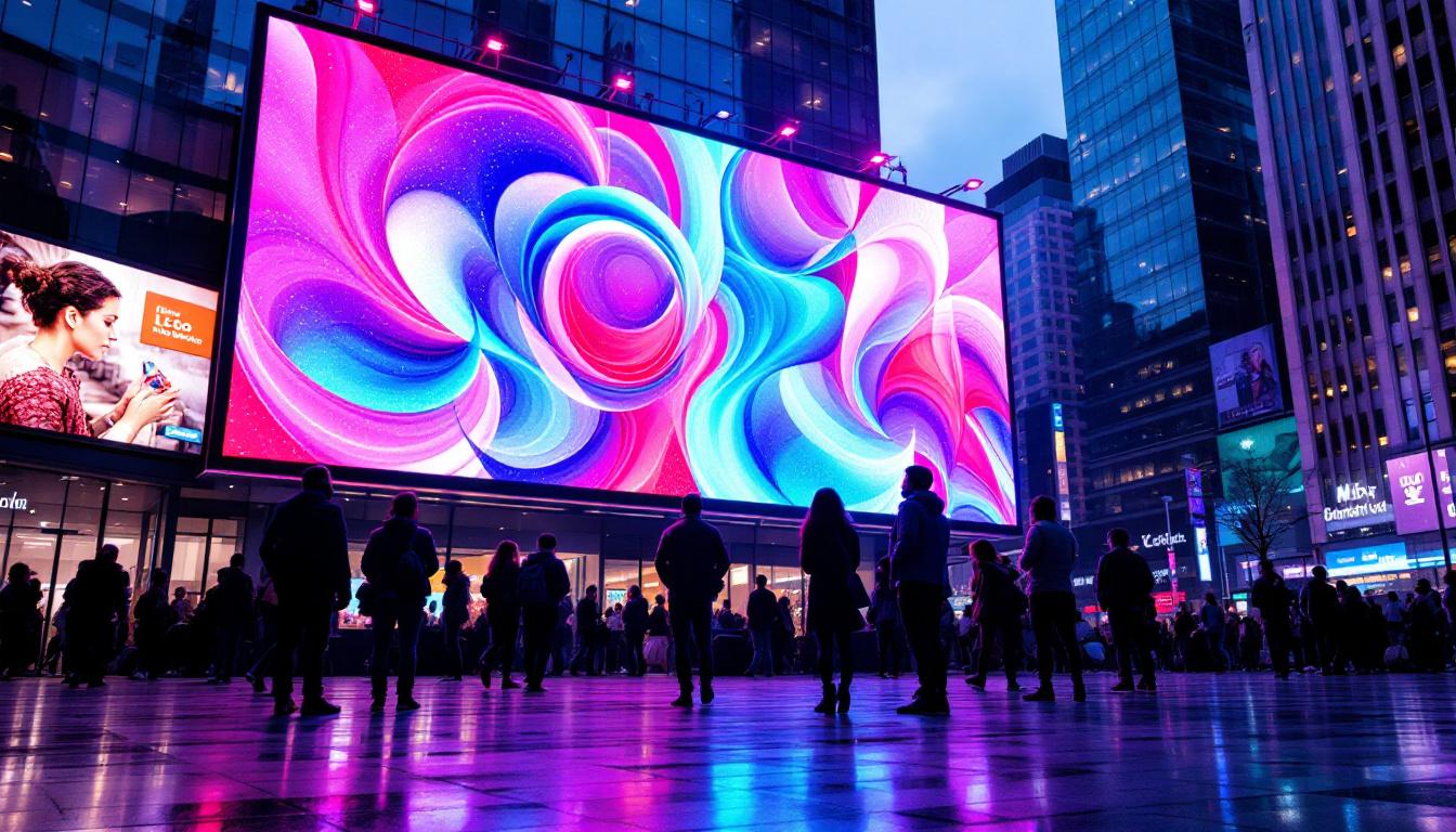 A photograph of a vibrant led display in an urban setting