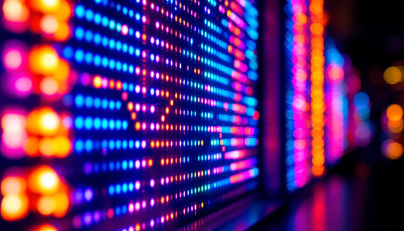 A photograph of a vibrant led display lamp in a dimly lit environment