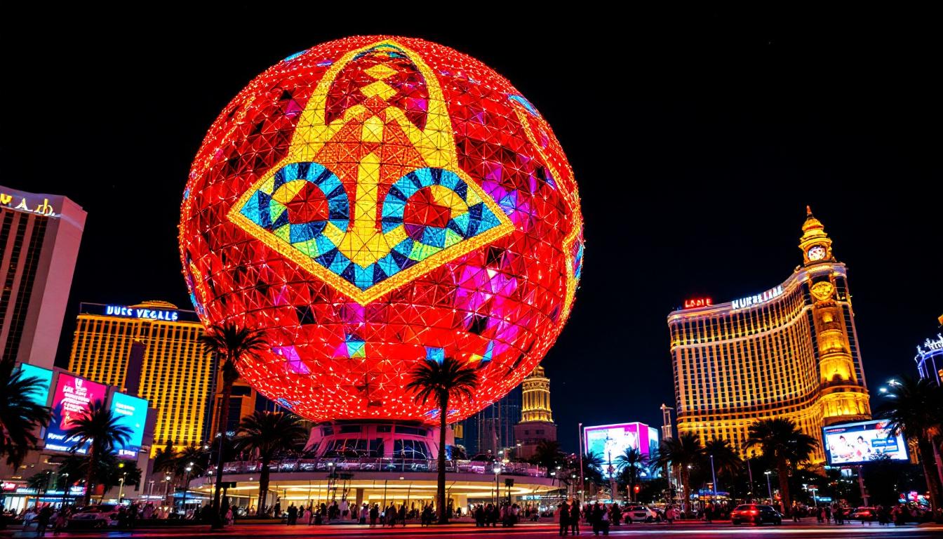 A photograph of the big ball in las vegas at night