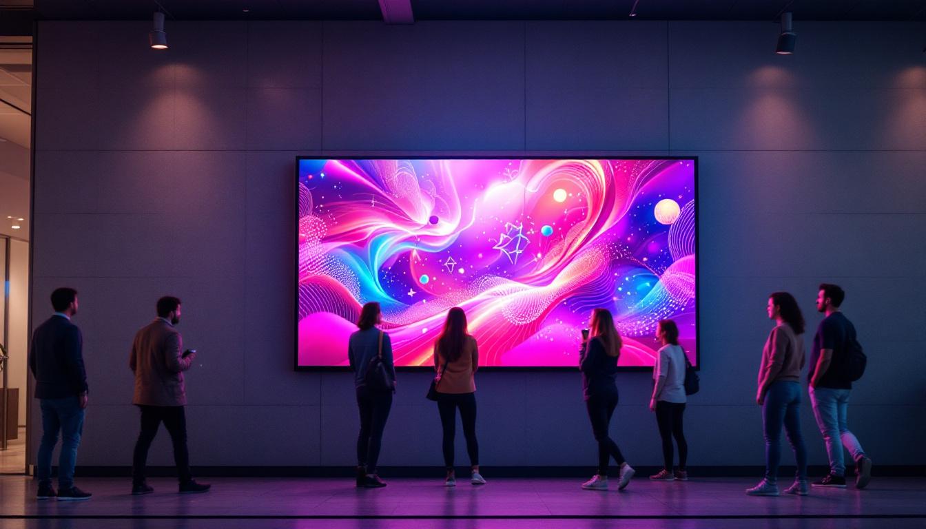A photograph of a vibrant led display mounted on a modern wall