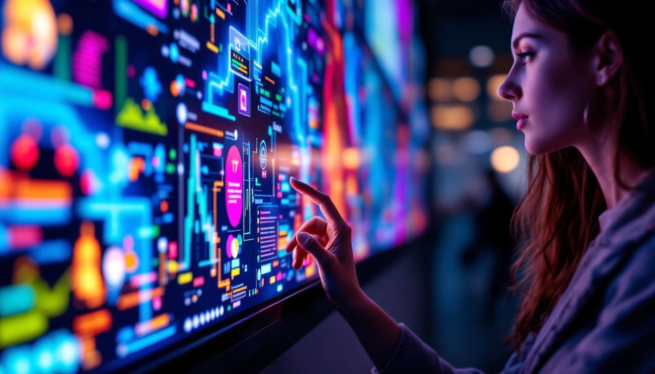 A photograph of a vibrant led touch screen display in action