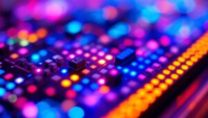 A photograph of a close-up of a vibrant micro led display showcasing intricate details and vivid colors