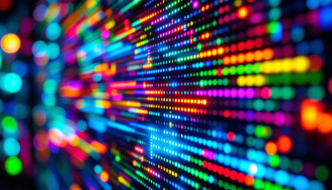 A photograph of a vibrant led display showcasing dynamic colors and patterns