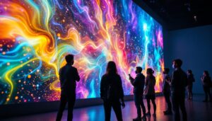 A photograph of a vibrant led display in action