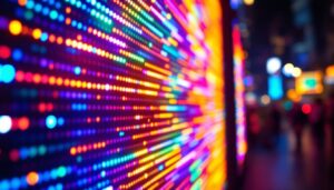 A photograph of a vibrant led display in action