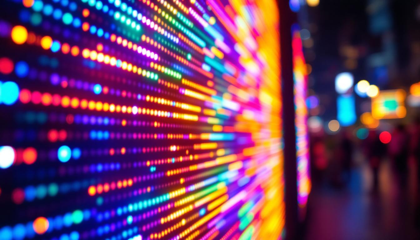 A photograph of a vibrant led display in action