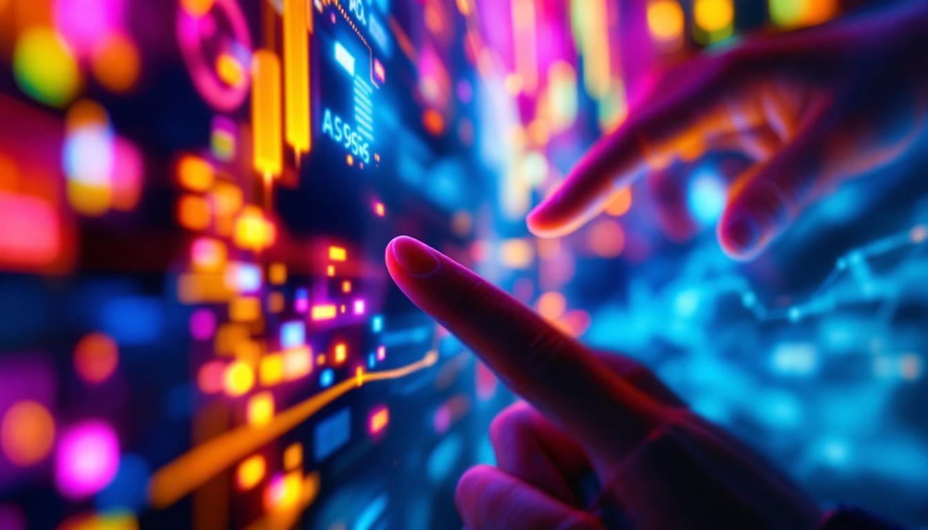 A photograph of capture a photograph of a close-up view of a flexible touch screen led display in action