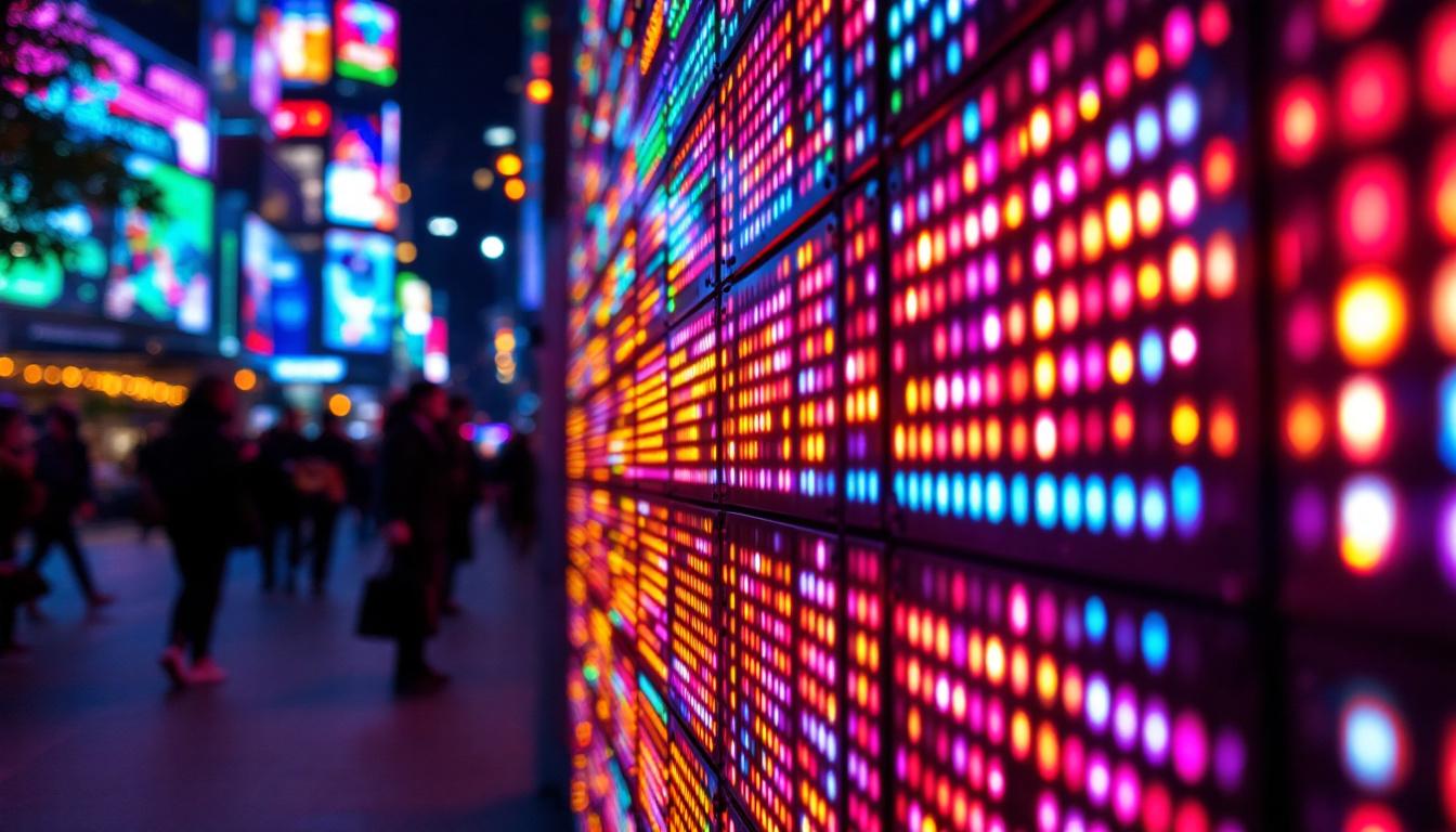 A photograph of a vibrant led display in action
