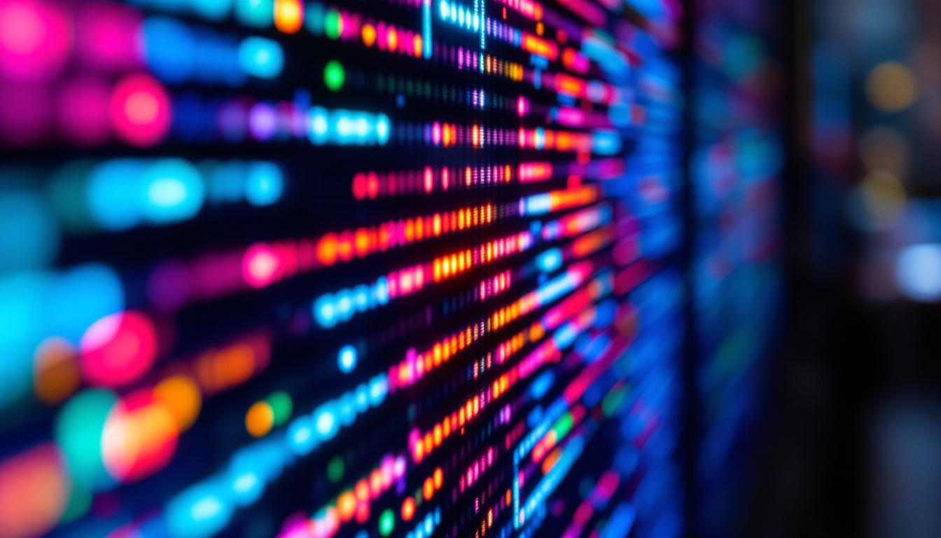 A photograph of a close-up of a vibrant led display showcasing intricate details and vivid colors