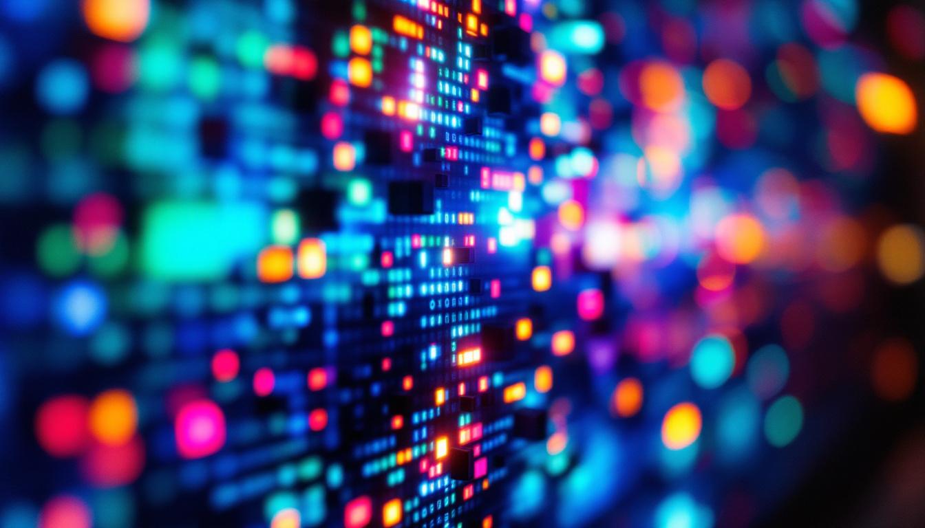 A photograph of a close-up shot of an lcd screen displaying vibrant colors and images