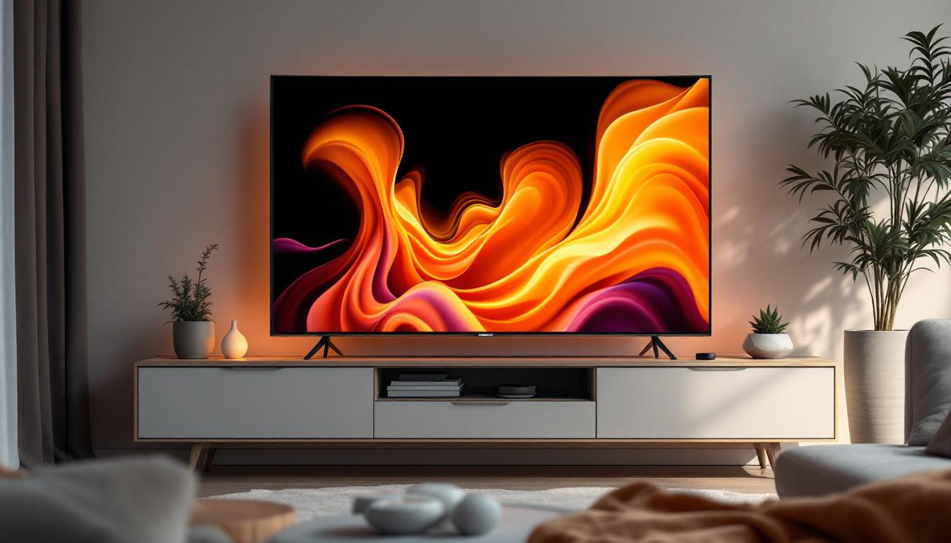 A photograph of capture a photograph of a modern entertainment center featuring a sleek flat-screen led tv