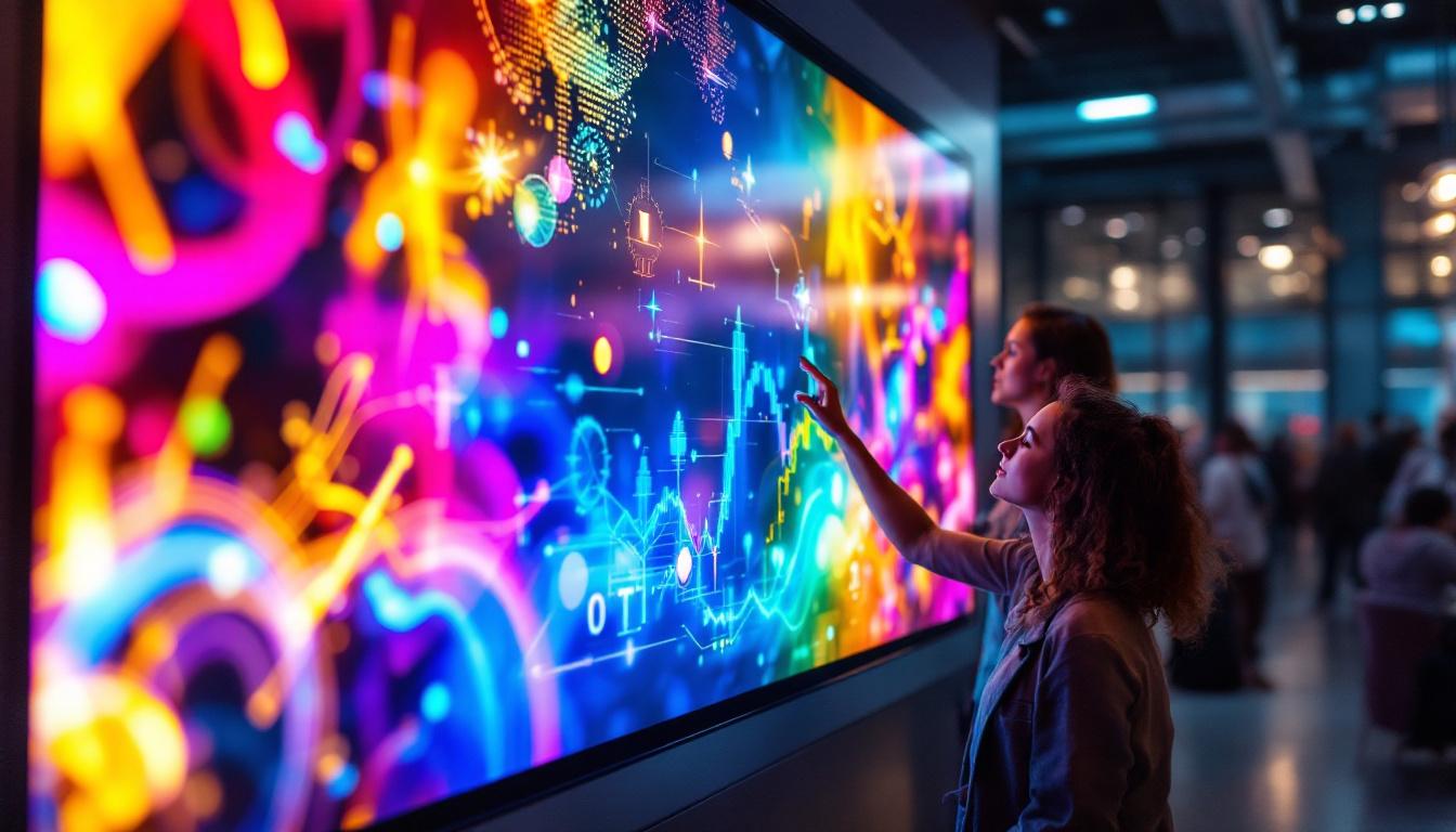 A photograph of a vibrant touch screen led display in a modern setting