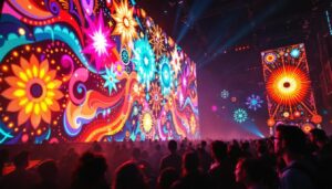 A photograph of a vibrant led display in action