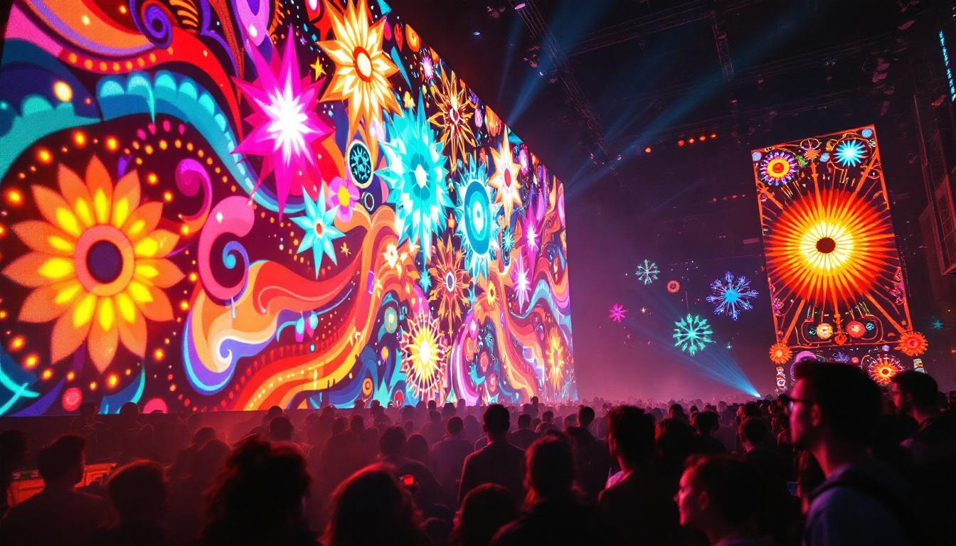 A photograph of a vibrant led display in action