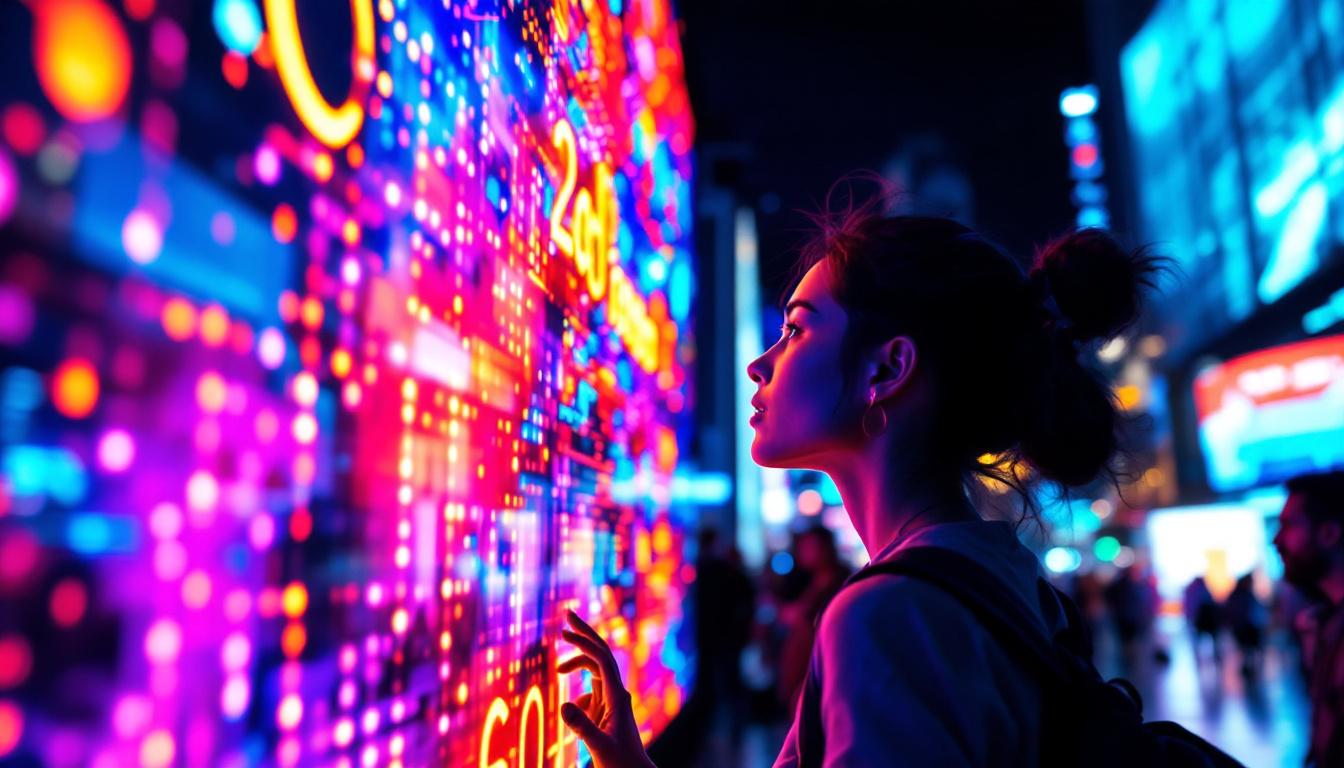 A photograph of a vibrant led display in an urban setting