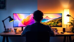 A photograph of a side-by-side comparison of a vibrant led monitor and a traditional lcd monitor