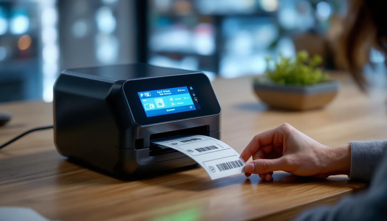A photograph of a user interacting with a p touch label printer
