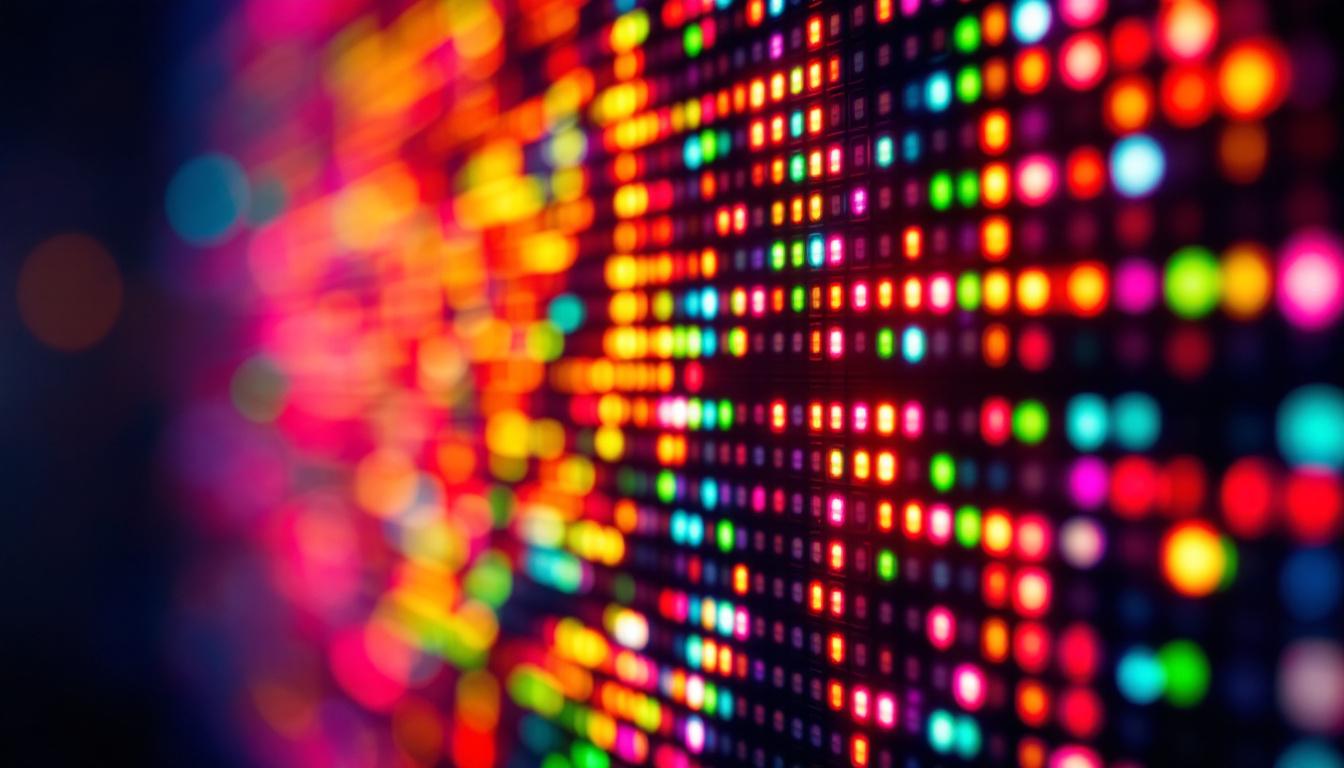 A photograph of a close-up of an led display showcasing vibrant colors and intricate details