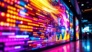 A photograph of a vibrant led display in action