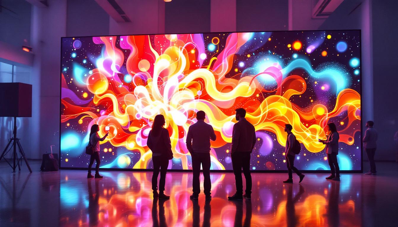 A photograph of a vibrant led display in a dynamic setting