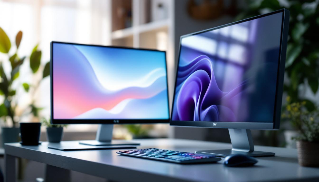 A photograph of a side-by-side comparison of an lcd monitor and an led monitor