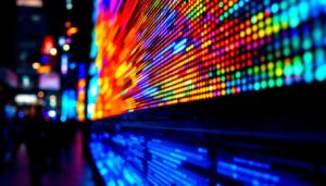 A photograph of a vibrant led display in action