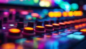 A photograph of a close-up shot of a modern led display controller in action