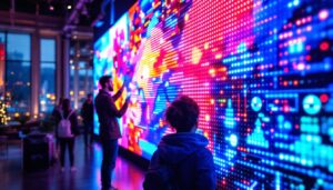 A photograph of a vibrant led display in action