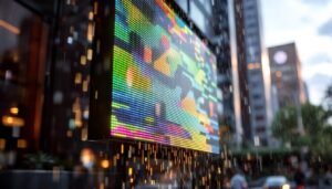 A photograph of capture a photograph of a vibrant led display installed outdoors