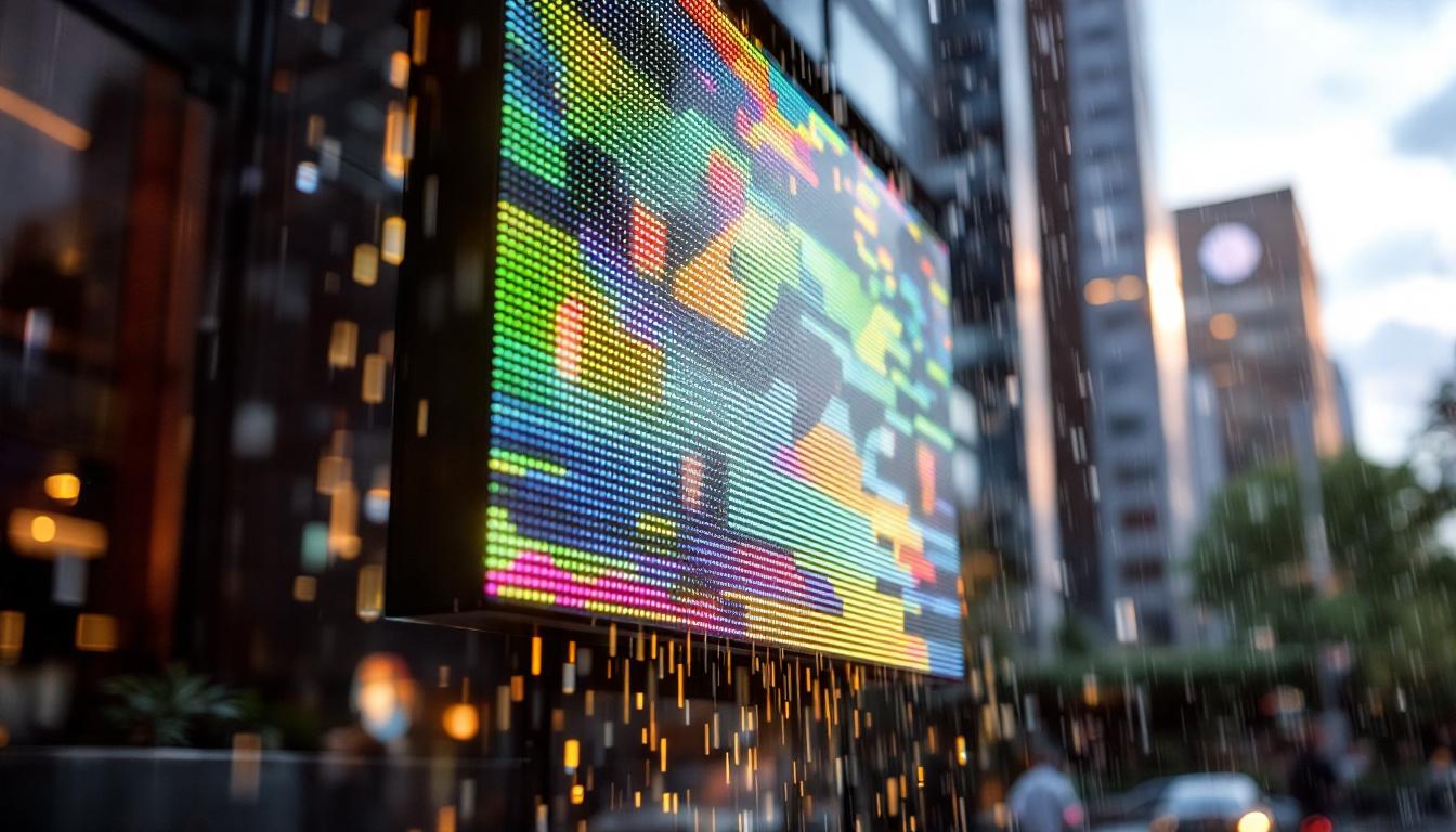 A photograph of capture a photograph of a vibrant led display installed outdoors