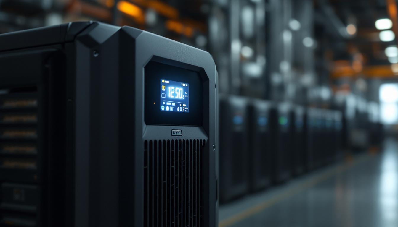 A photograph of a ruggedized ups unit with a clear view of its led display