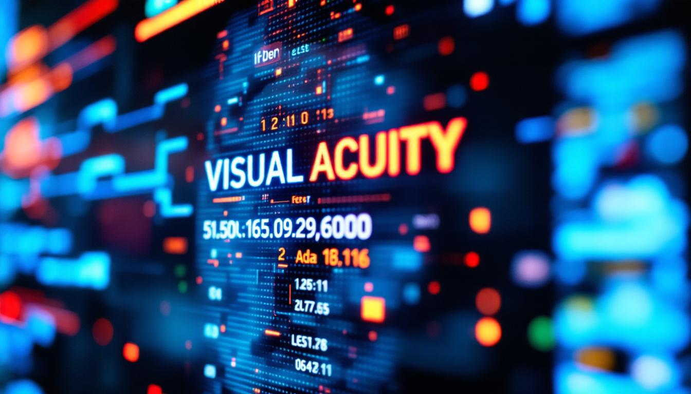 A photograph of a close-up shot of an led display screen showcasing a visual acuity test