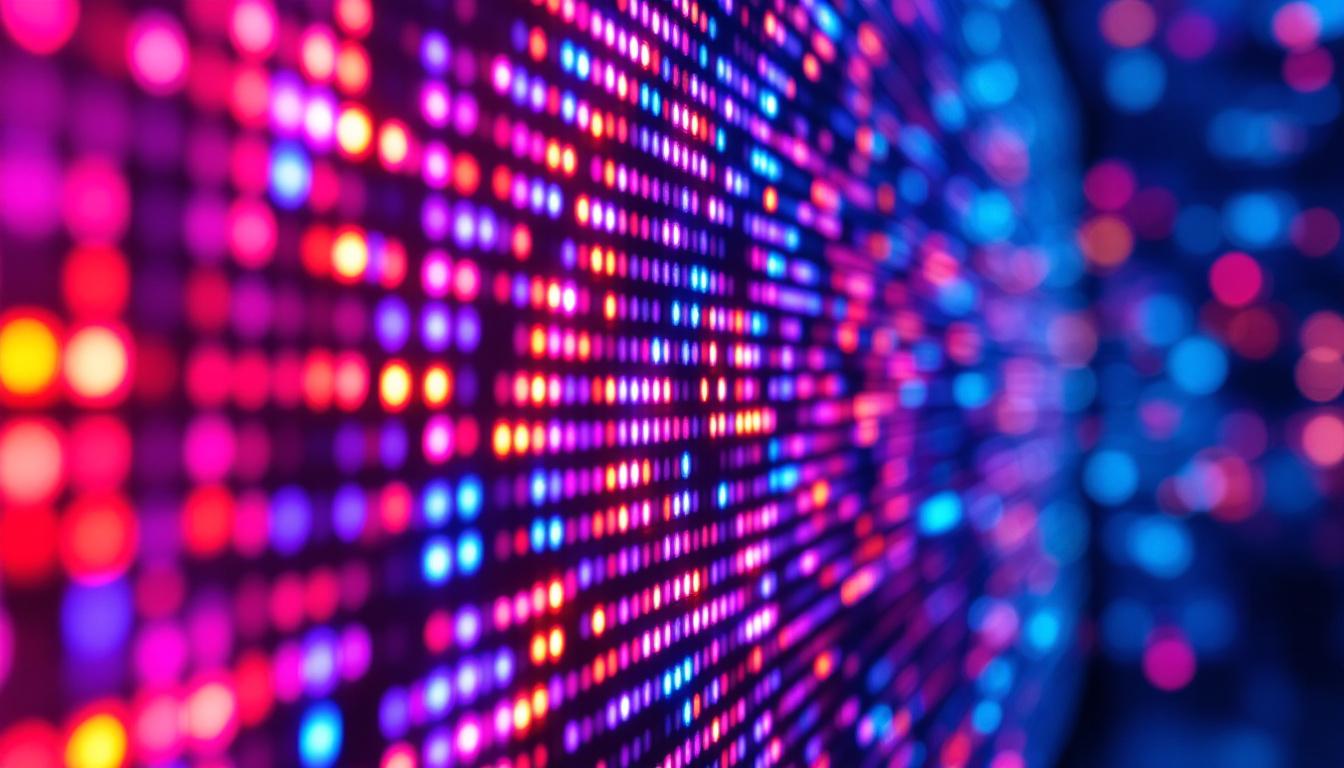 A photograph of a vibrant led display showcasing dynamic visuals
