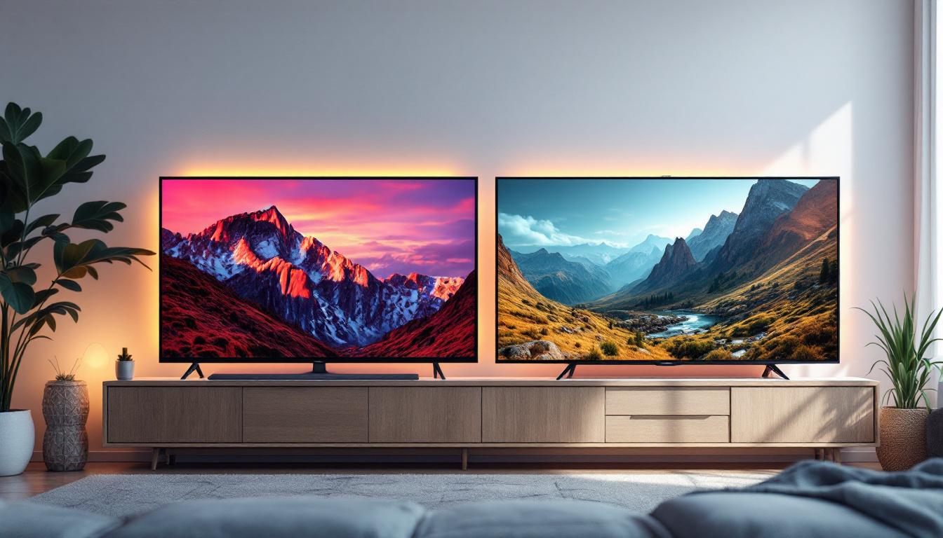 A photograph of a side-by-side comparison of an led tv and an lcd tv