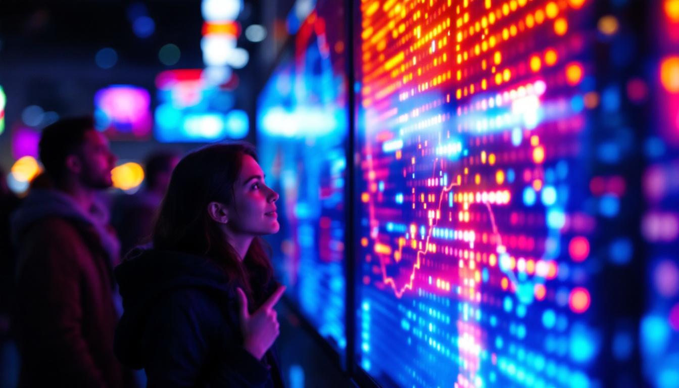A photograph of a close-up view of a vibrant led display in action