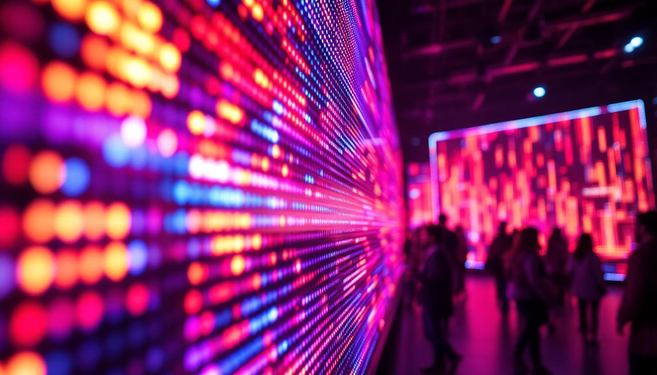 A photograph of capture a photograph of a vibrant led display in a dynamic setting