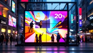 A photograph of a vibrant led electronic signage board in an urban setting