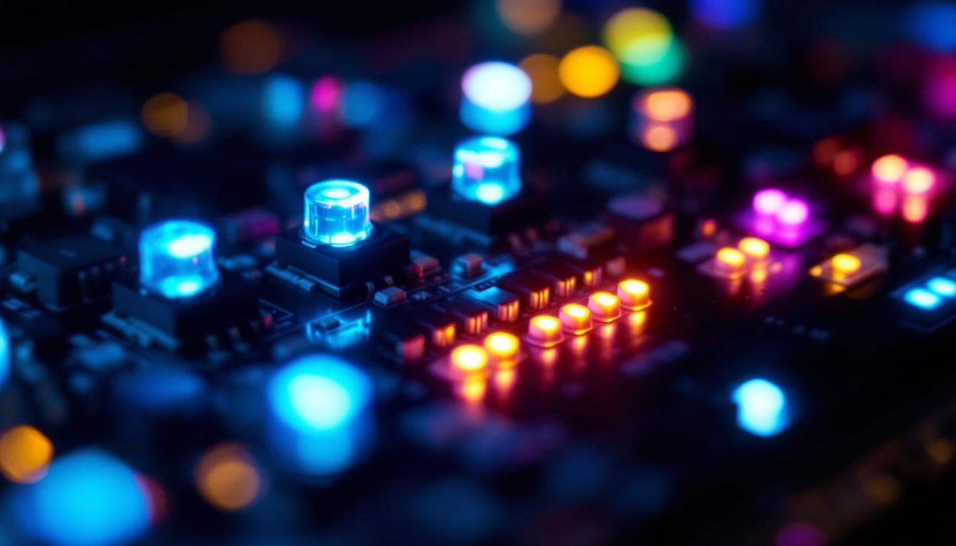 A photograph of capture a photograph of a close-up view of an lcd panel controller board with led displays