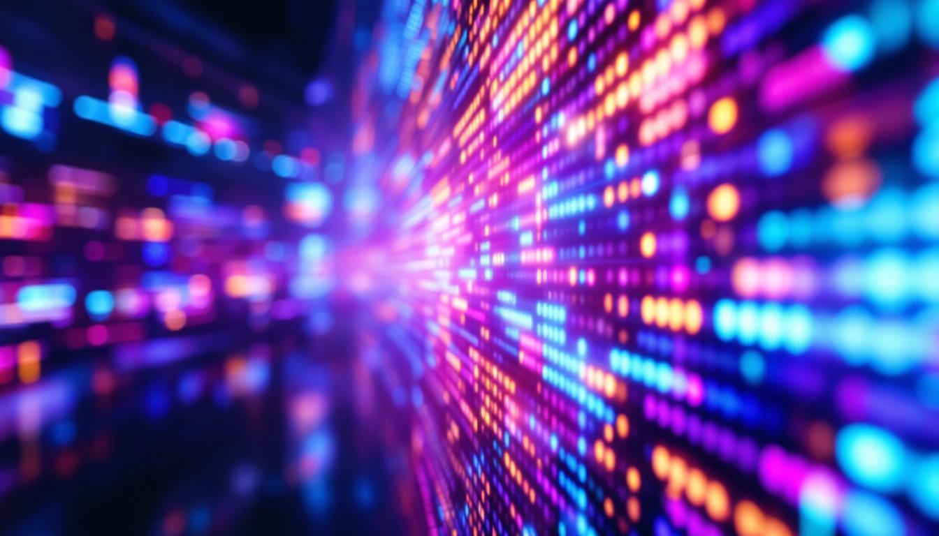 A photograph of a vibrant led display showcasing a visually engaging and artistic interpretation of video content