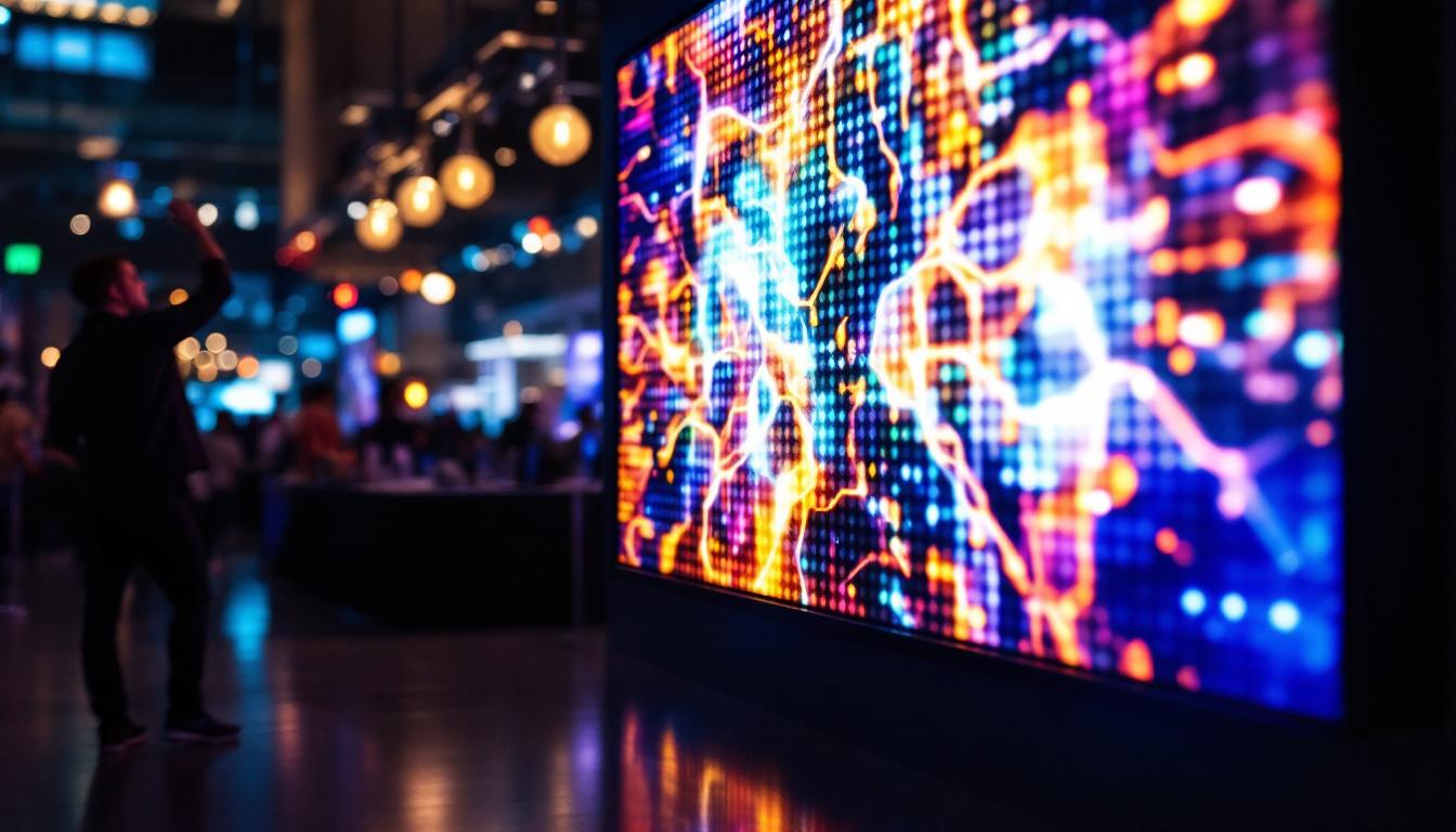 A photograph of a vibrant custom led board in use