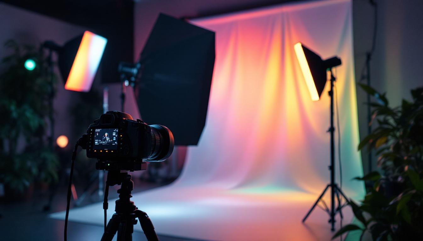 A photograph of capture a photograph of a well-lit studio setup featuring a led video light kit in action