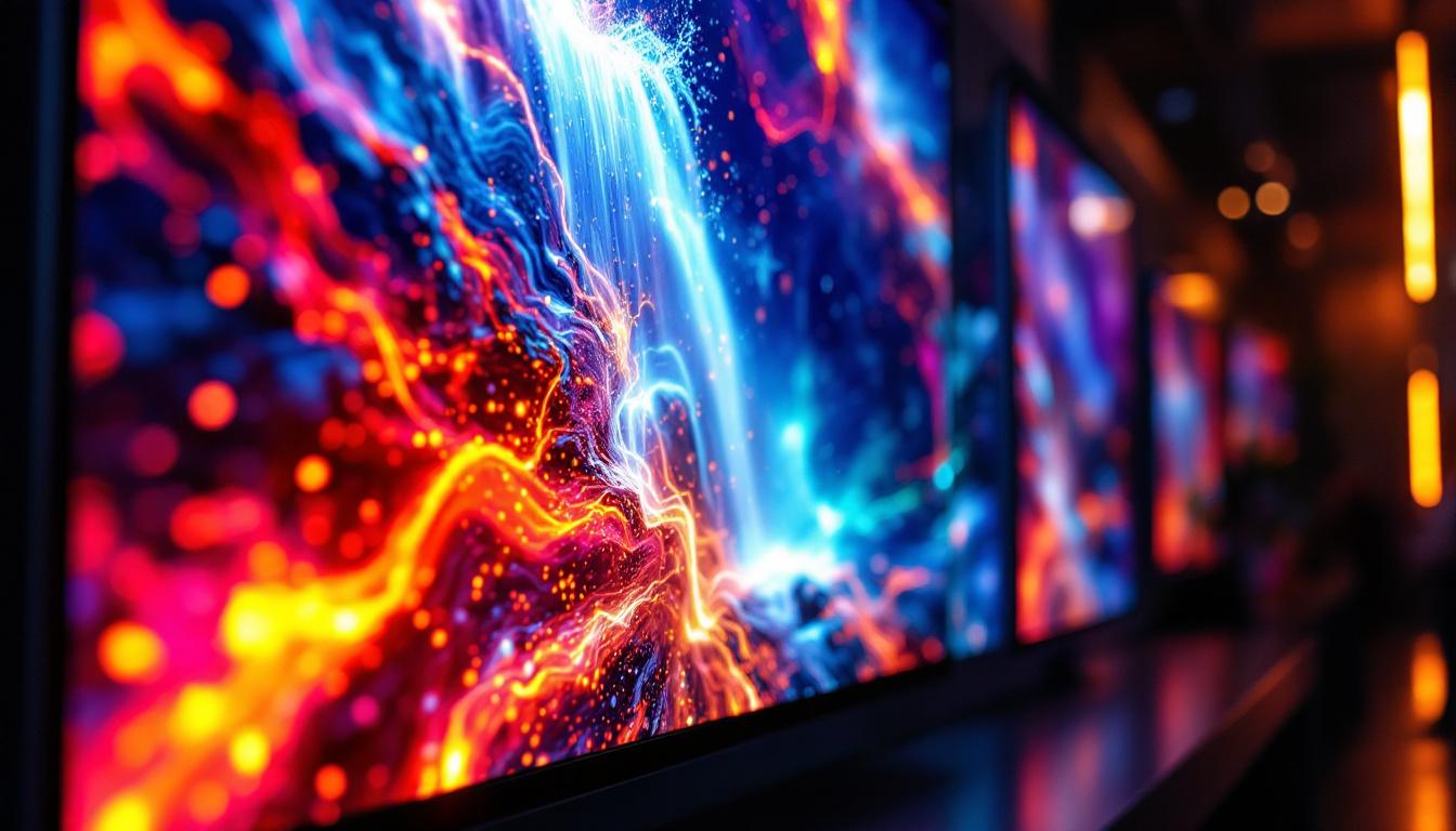 A photograph of a vibrant led lcd display in a dynamic setting