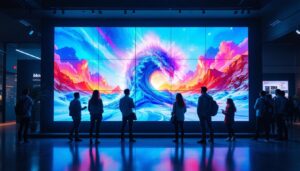 A photograph of a vibrant led display in a modern setting