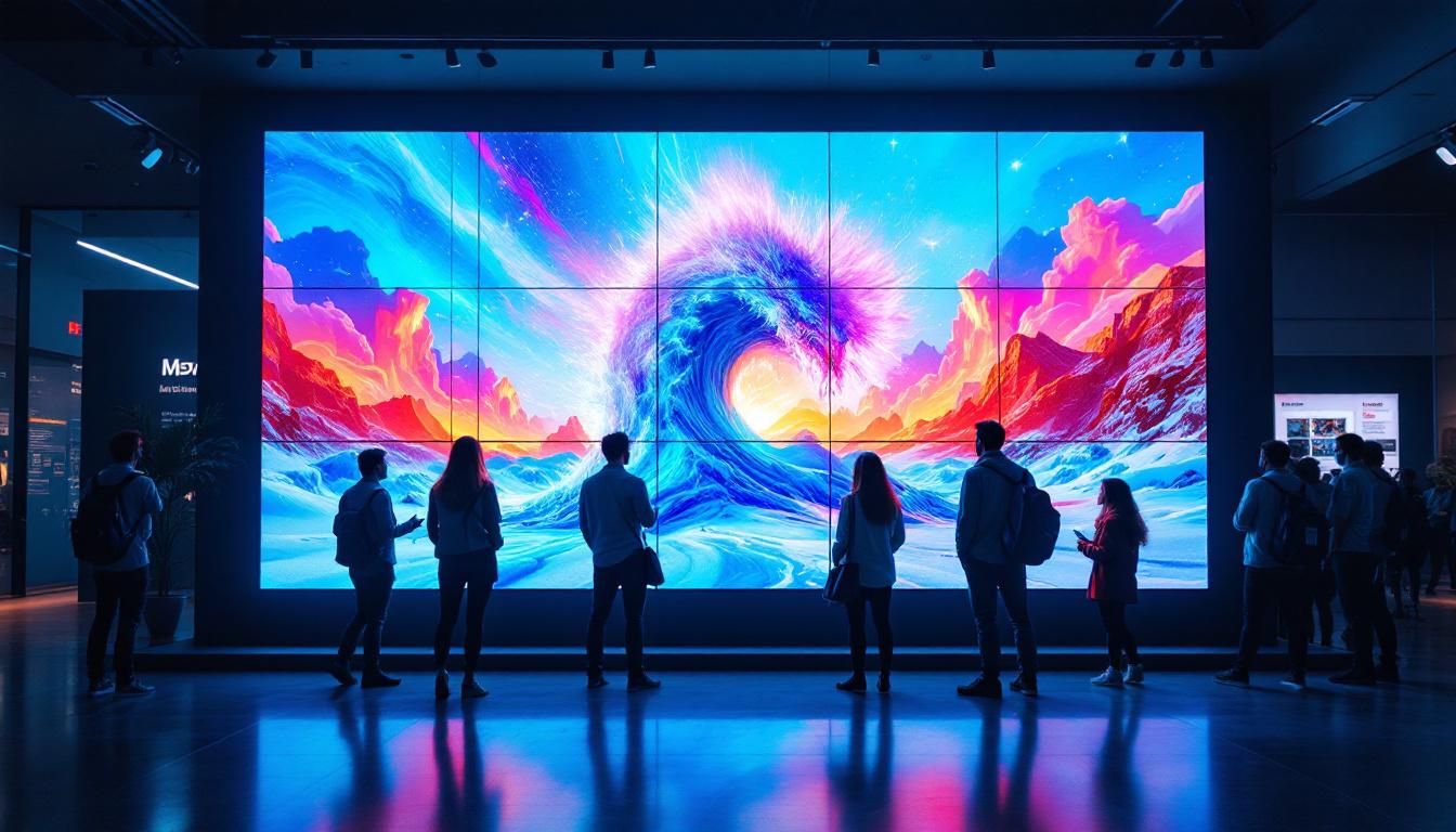 A photograph of a vibrant led display in a modern setting