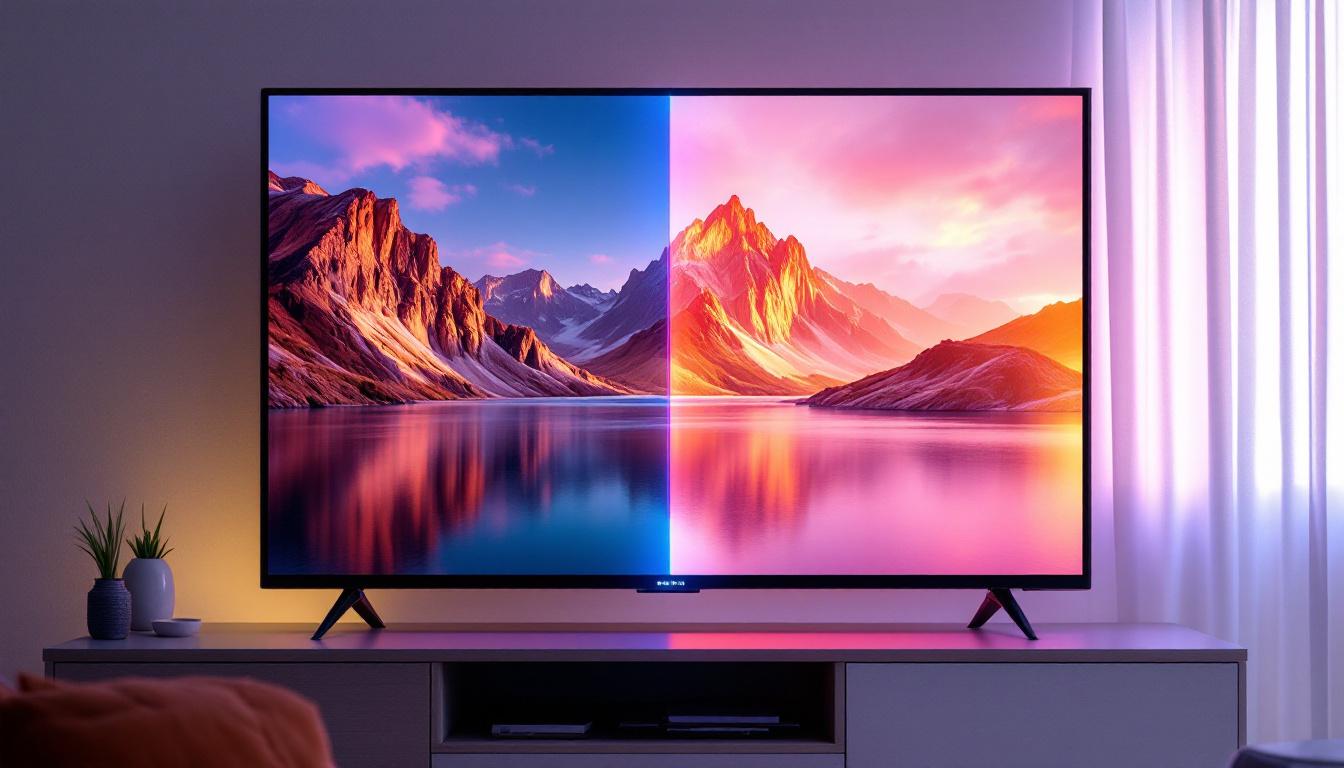 A photograph of capture a photograph of a modern led tv showcasing both edge lighting and direct lighting technologies side by side